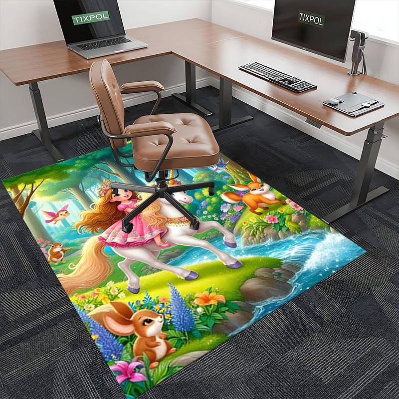 1pc Princess Unicorn Fantasy Office Chair Mat - Anime Cartoon Design, Non-Slip Carpet for Home Decor, Suitable for All Seasons.H094