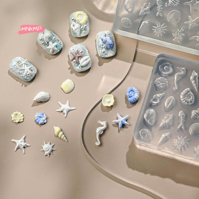 1Pc 3D Acrylic Nail Mold Sea Shell Starfish Goldfish Koi Fish Summer Jellyfish DIY Lace Bow Silicone Nail Art Mold