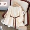 Spring and Autumn Mid To Long Loose Sweater Gentle Wind Lace One Shoulder Knitted Sweater for Women