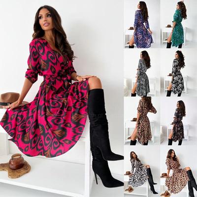 Autumn 2022 Women's Multicolor Tie-Up Swing Dress