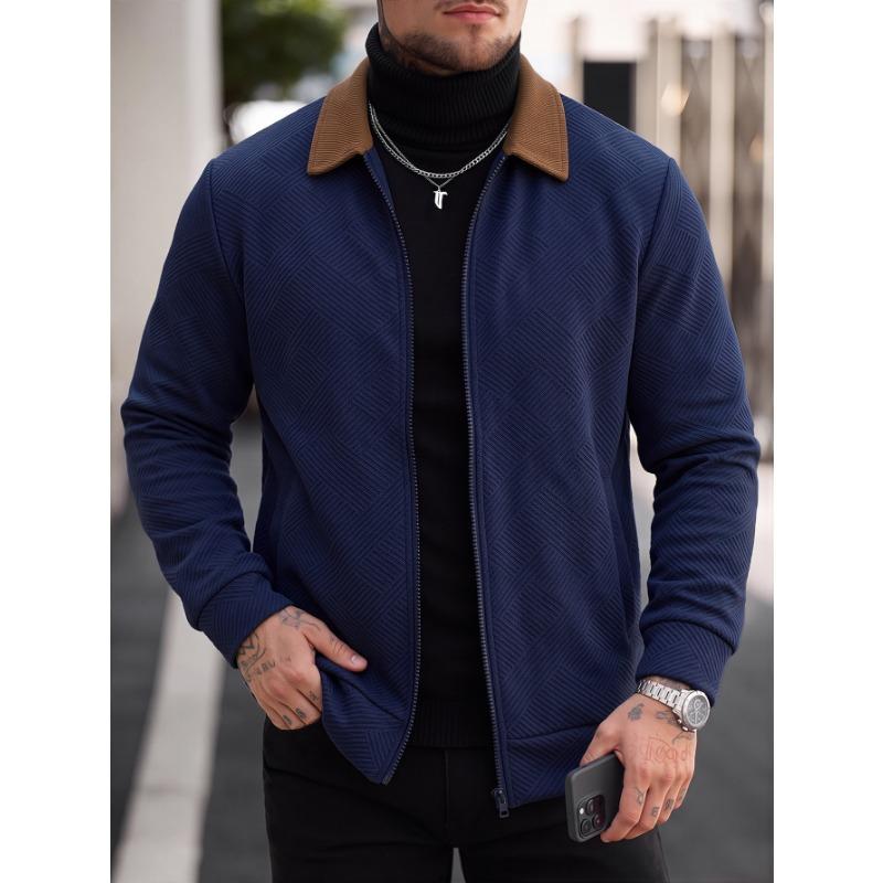 Men S Casual Waffle Texture Lapel Jacket Solid Color Outerwear