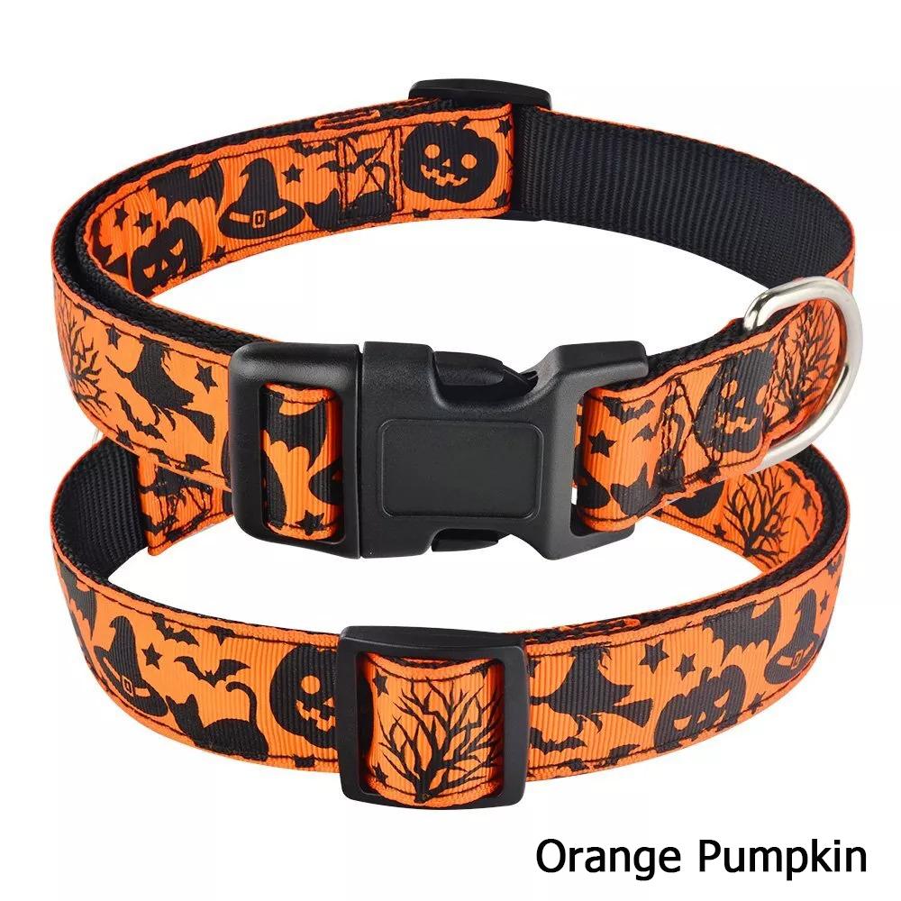 Orange Nylon Halloween Dog Collar Small Medium Large Pet Puppy Collar Adjustable