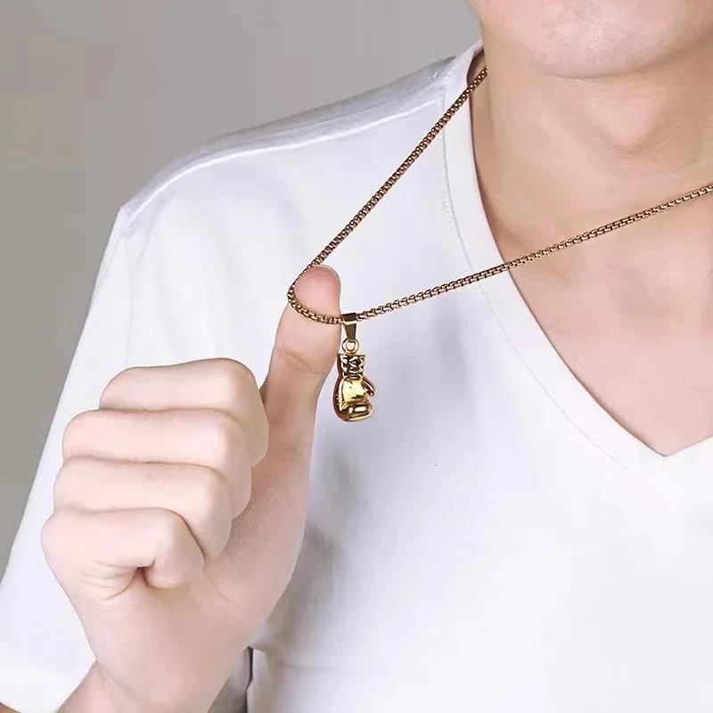 Boxing Gloves Solid Color Pendant Fashion Men Athletic Leisure Jewelry Hip Hop Necklace Street Black Boxing Gloves Necklace