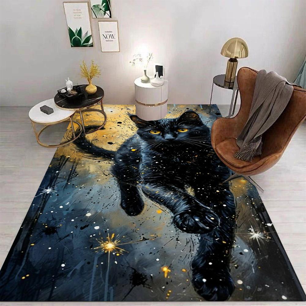 1pc Black Cat and Abstract Graffiti Background Theme Carpet Street Graffiti Carpet Carpets for Living Room Home Accessories