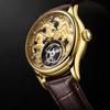 Swiss 18k Gold Tourbillon Men's Automatic Skeleton Watch with Leather Strap