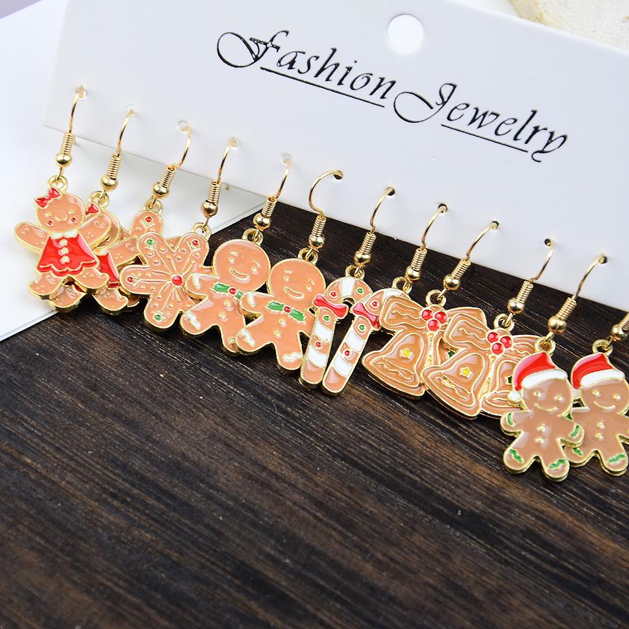 Kolczyki świąteczne z transgranicznego stopu cynku z piernikowym ludzikiem i bałwanem, z dzwoneczkiem i dodatkami w kształcie płatka śniegu