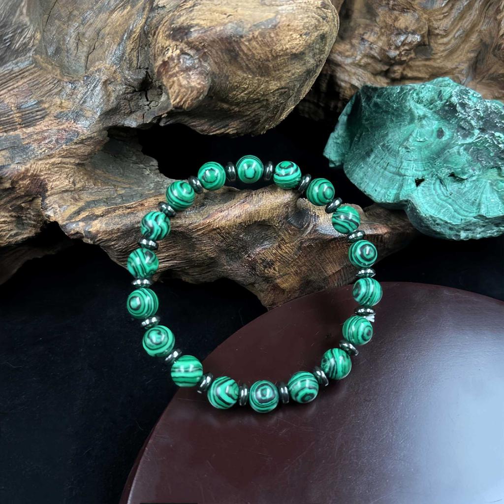 8MM Malachite Black Gallstone Spacer Bracelet Natural Stone Bracelet