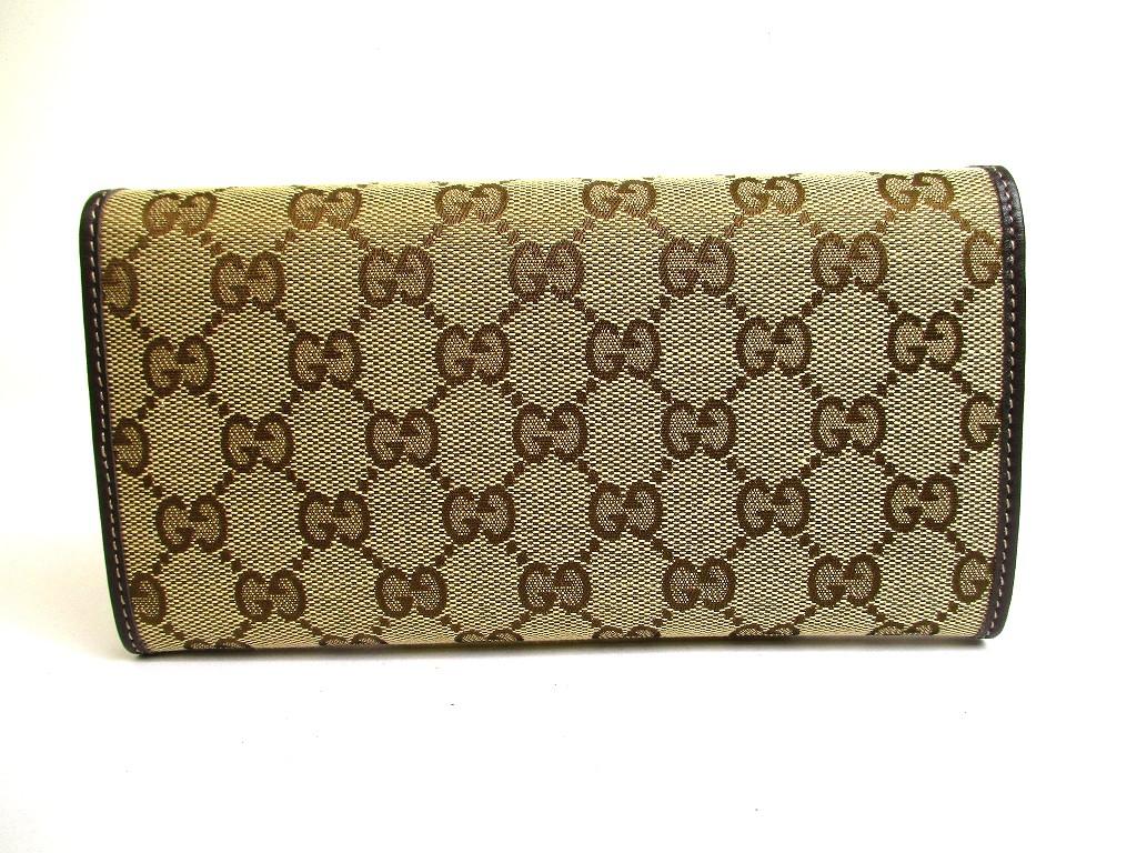Authentic GUCCI Beige GG Canvas Dark Brown Leather Heart Motif Flap Wallet #b093  Open box