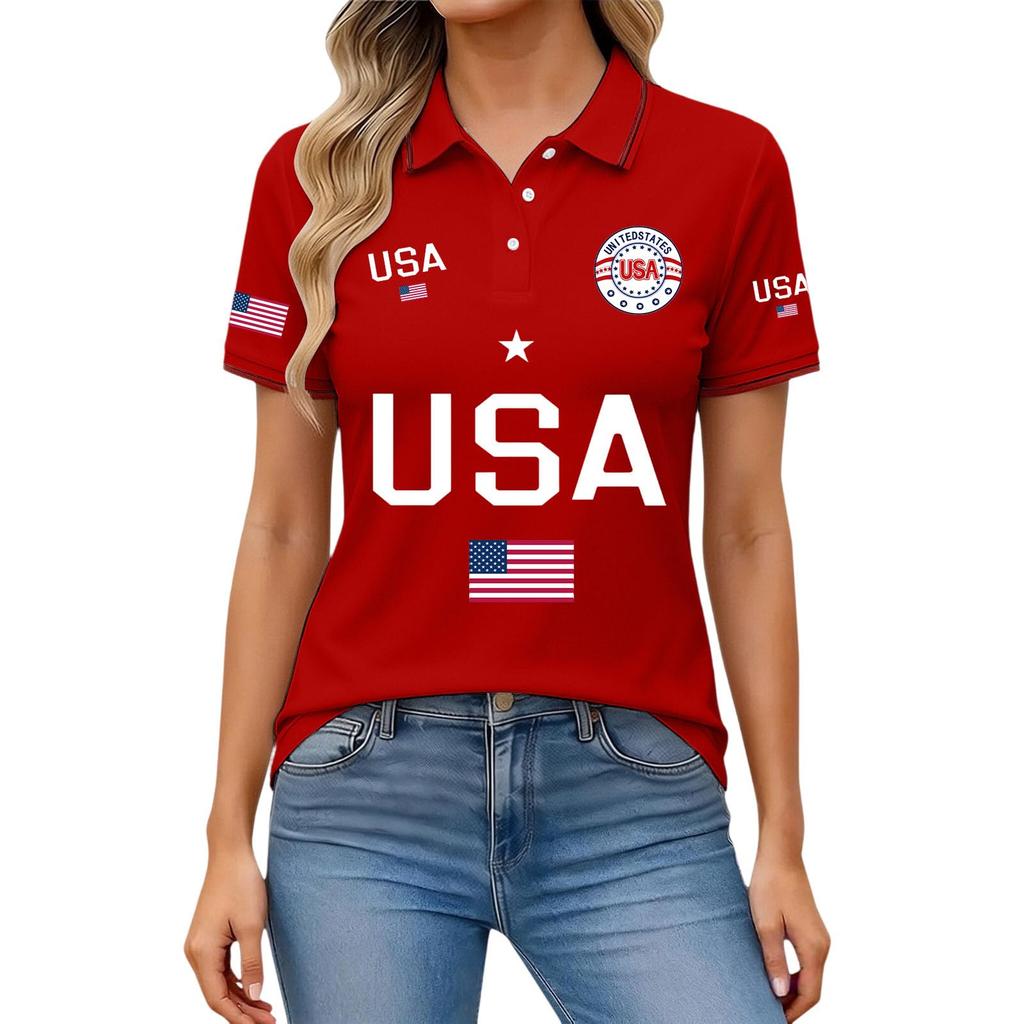 Camisa de Aniversario USA para Mujer Camiseta Patriótica con Bandera de USA Tallas Camisas de Botón Cuello Solapa Tops