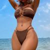Women Solid Color Backless Strapless Sexy Two Piece Bikini Swimsuit