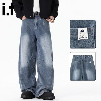 CHOCOOLATE Men's Retro Patchwork Wide-Leg Denim Jeans