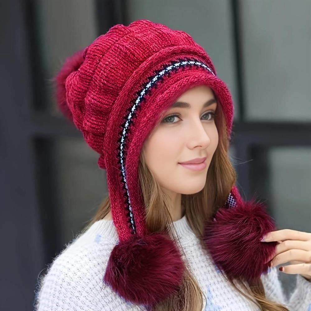 Fantasy Wool Knitted Hat with Earmuffs, Elastic Acrylic Fabric, Adjustable Brim, Storage Bag, Hand Wash or Dry Clean