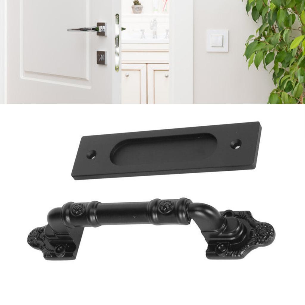 Sliding Door Pull Handle Heavy Duty Black Slotless Metal Pull and Flush Barn Door Handle