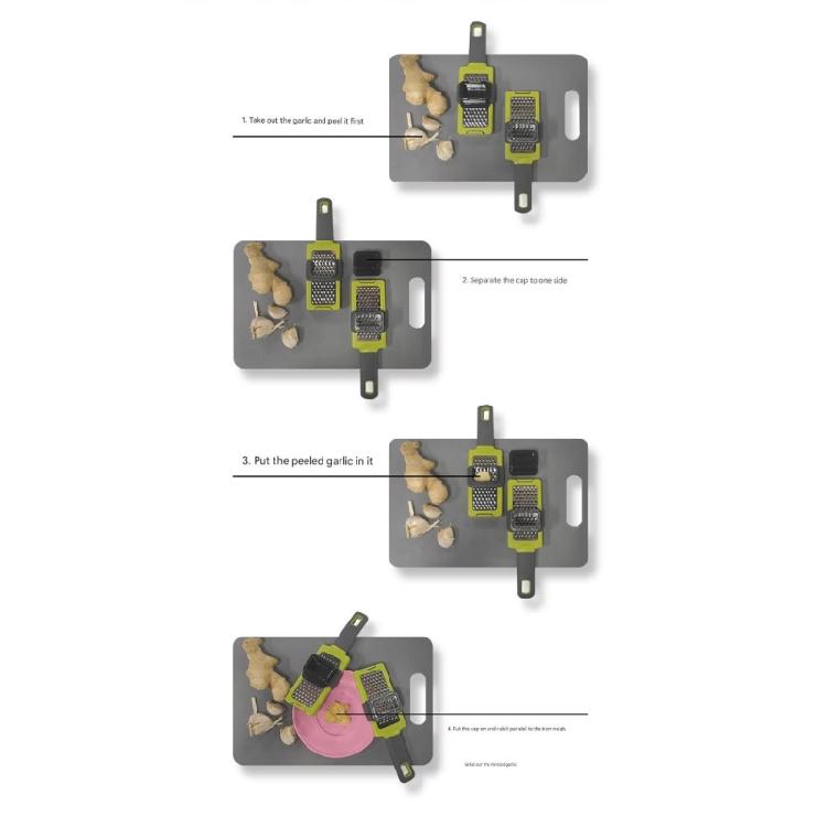 Mango Ergonómico Procesador de Ajo Prensa Molinillo Rallador Manual Pequeña Cortadora de Verduras Herramienta de Rallado Almacenamiento Compacto