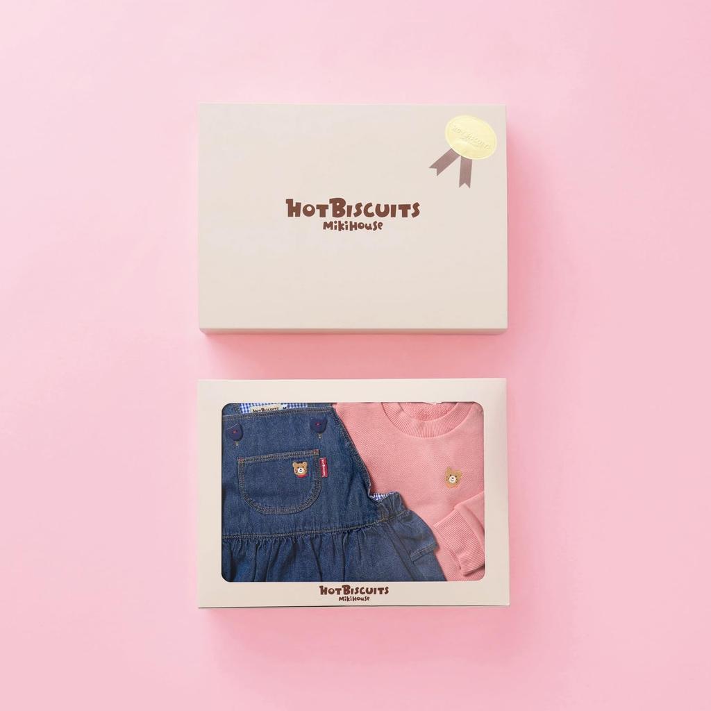 MIKIHOUSE HOT BISCUITS Jumper Skirt & Sweatshirt Set (Boxed) for Boys and Girls, Baby Clothes, Baby Gift, Salmon Pink, 80cm, 74-9956-149