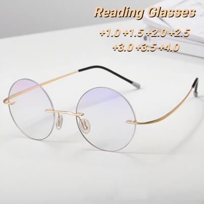 Retro and Minimalist Frameless Women's Reading Glasses Fashionable and Ultra Light Neutral Round Frame Anti Blue Light Glasses