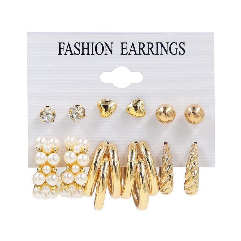 2024 European & American Fashion: Exaggerated Pearl & Crystal Butterfly Stud Earrings - 6 Pairs Set for Women