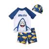 Boys' Short Sleeve Cartoon Shark Swimsuit Set for Big Kids