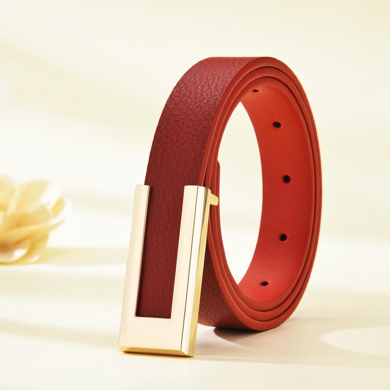 Women'S Thin Belt Casual Smooth Buckle Belt Women'S Decoration With Suit Pants Dress Jeans