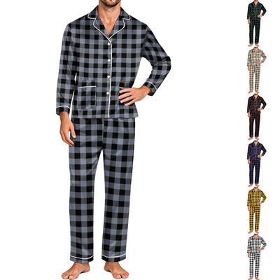 Men's Pajama Set Long Sleeve Button-Down Top and Pants Set for Home Sleepwear