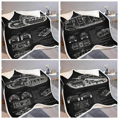 Tanks Blueprint Black  Heavy Tank Throw Flannel Fluffy Soft Blanket Warm Skin-Friendly Throw for Sofa Bed Office Nap Winter