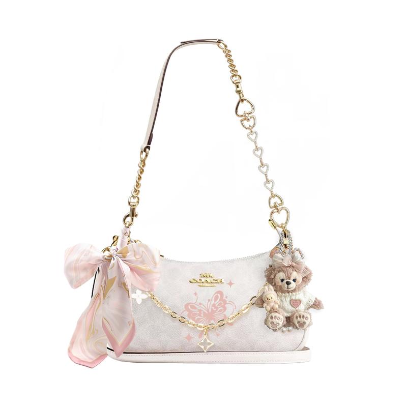 

COACH shoulder bag [Customized bag] Teri 25 brand micro-label detachable strap bow silk scarf extension chain printed Pillow Galaxy Basic Model білий