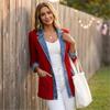 Women's Casual Denim Knit Patchwork Jacket with Lapel Collar for Everyday Wear
