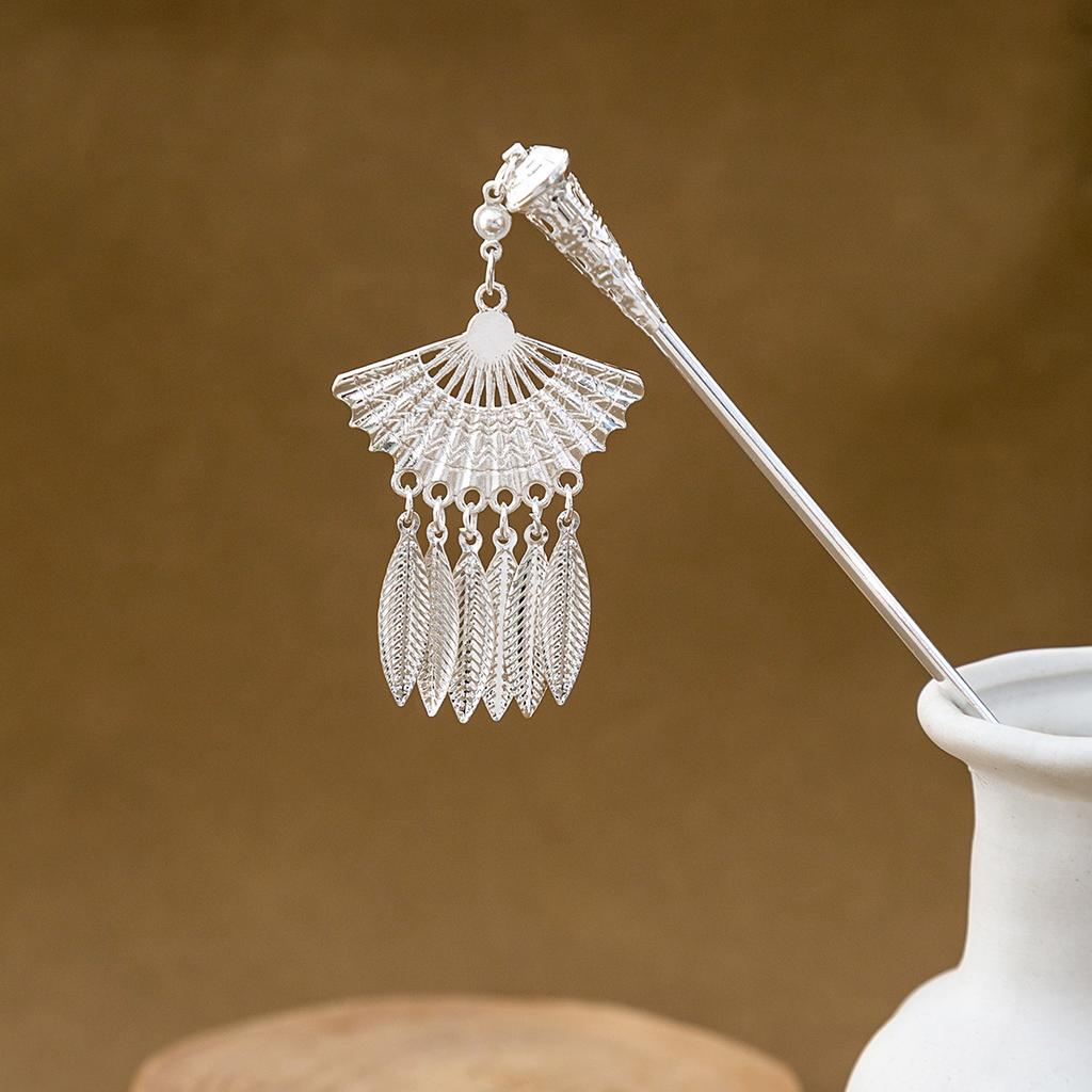 New Chinese-style Geometric Hollowed-out Fringed Hairpin, Water-drop-shaped Drooping Hairpin for Hanfu Updo Accessories, for Women