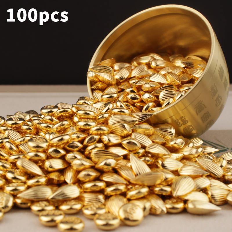 100Pcs Wealth Luck Gold Charms Mini Exquisite Gold Ingots Melon Seeds for DIY Gift Making Feng Shui Home Decor