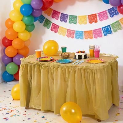 Saia de Mesa Descartável Impermeável com Tira Adesiva 420x70cm Cobertura de Plástico Resistente para Casamento Festa de Aniversário Limpeza Fácil Decoração Elegante para Eventos