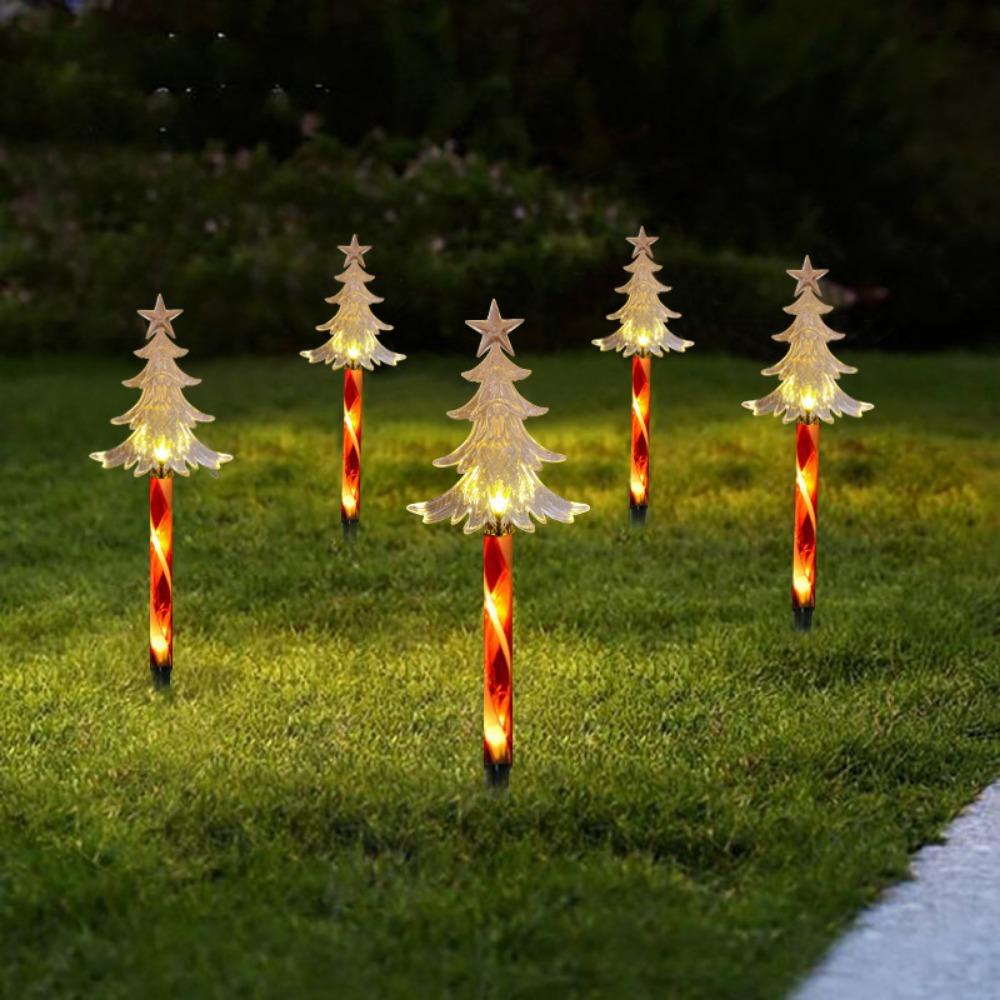 5Pcs/Set Snowflake Landscape Christmas Lights 8 Modes Red Tube Santa Claus Solar Lights Waterproof Decorative