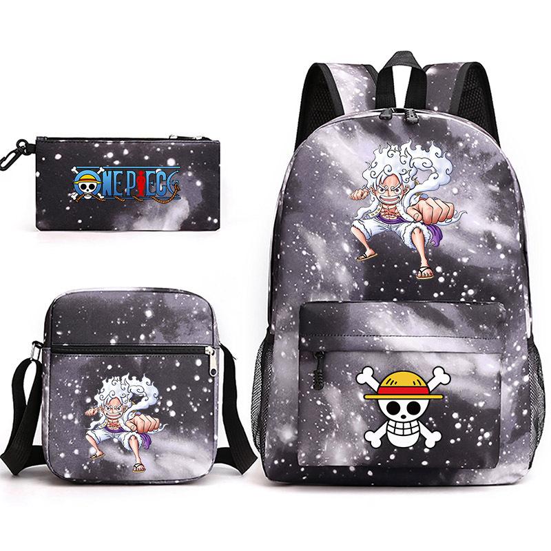 One Piece themed printed backpack + shoulder bag + pencil case three-piece student backpack set 0083
