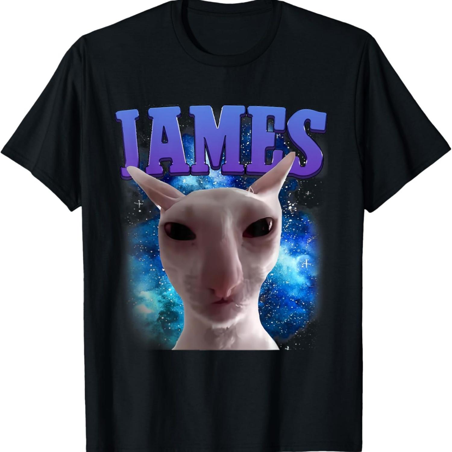 

James The Cat Meme Funny Silly Cats Brainrot Meme Cat Lover Men Women Kids T-Shirt XXXXXL чорний