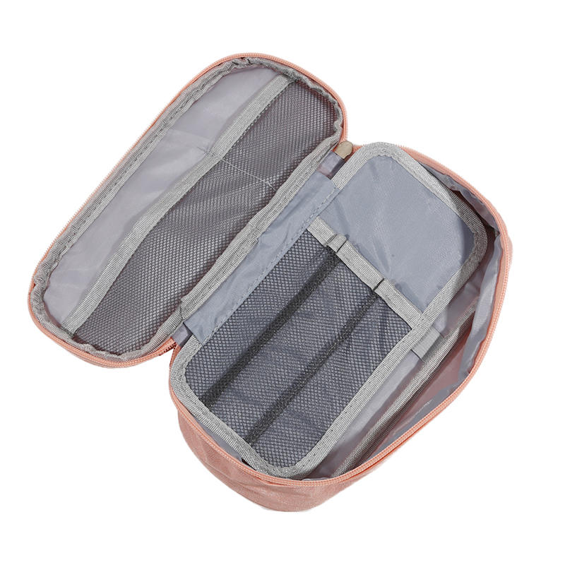 Handheld Double-layer Pencil Case Oxford Cloth Solid Color Student Case Pencil with Pen Clip Compartment Storage Bag School Stationery