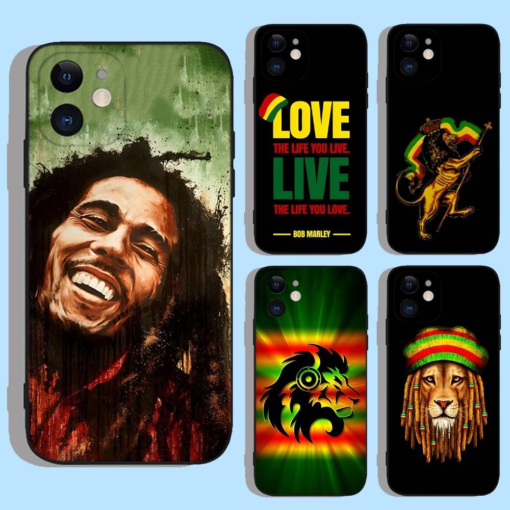 Bob Marley Rasta Lion Phone Case For iPhone 16e,16,15,14,13,12,11,XS,XR,X,8,7,Pro,Max,Plus,mini Silicone Black Cover