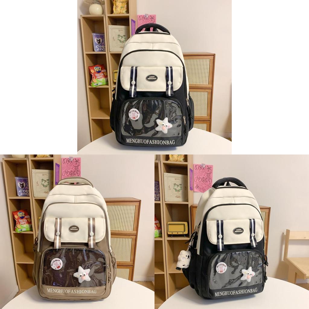Color Contrast Student Backpack With Nylon Construction And Multifunctional Design