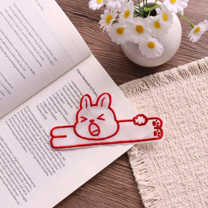 Cute Rabbit Embroidery Bookmarks Colorful Cartoon Transparent Page Marker For Students Reading Gift Daily Use