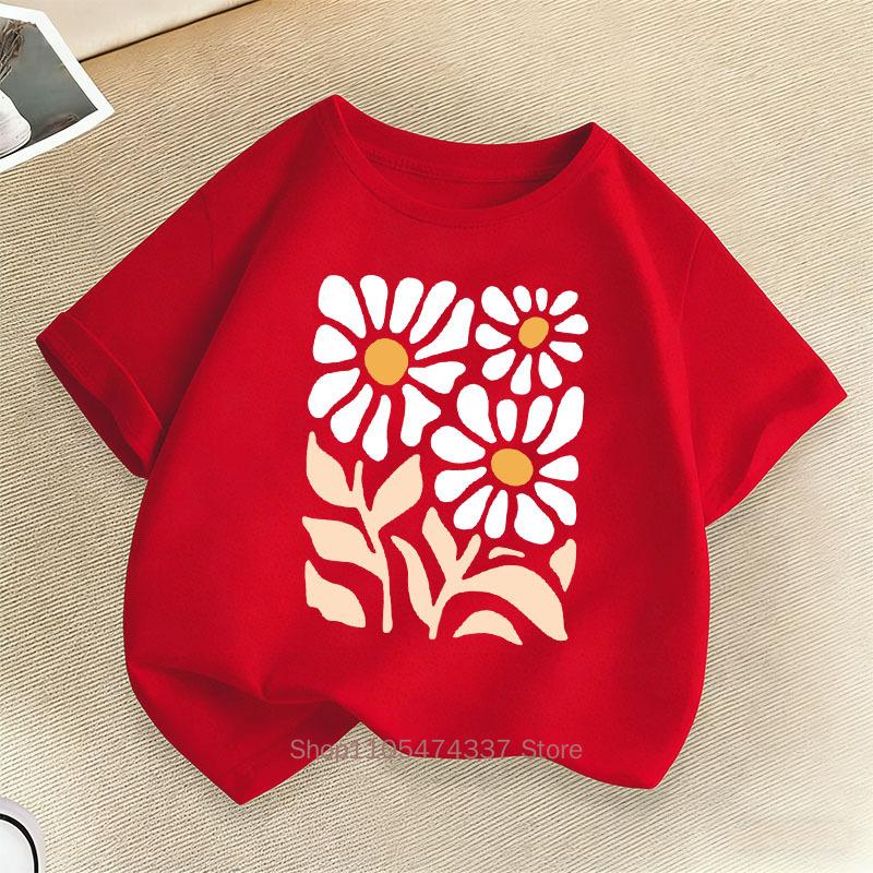 Flower Graphic Teenager Tshirts For Girls Summer Children Casual Cute Colorful Comfortable Tops Kids Oneck Short Sleeve Tees
