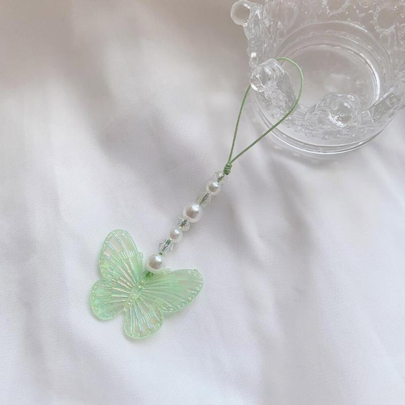 Y2k Girl Heart Butterflies Tassels Pendant Crystal Acrylic Bead Keychain Sweet Car Bag Accessory Phone Shell Pendant