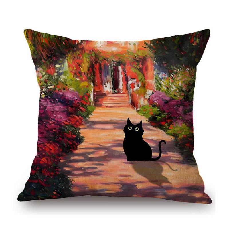 Lovely Cute Funny Humorous Black Cat In World Famous Oil Painting Deviant Art Home Decorative Sofa Pillow Case Cushion Cover