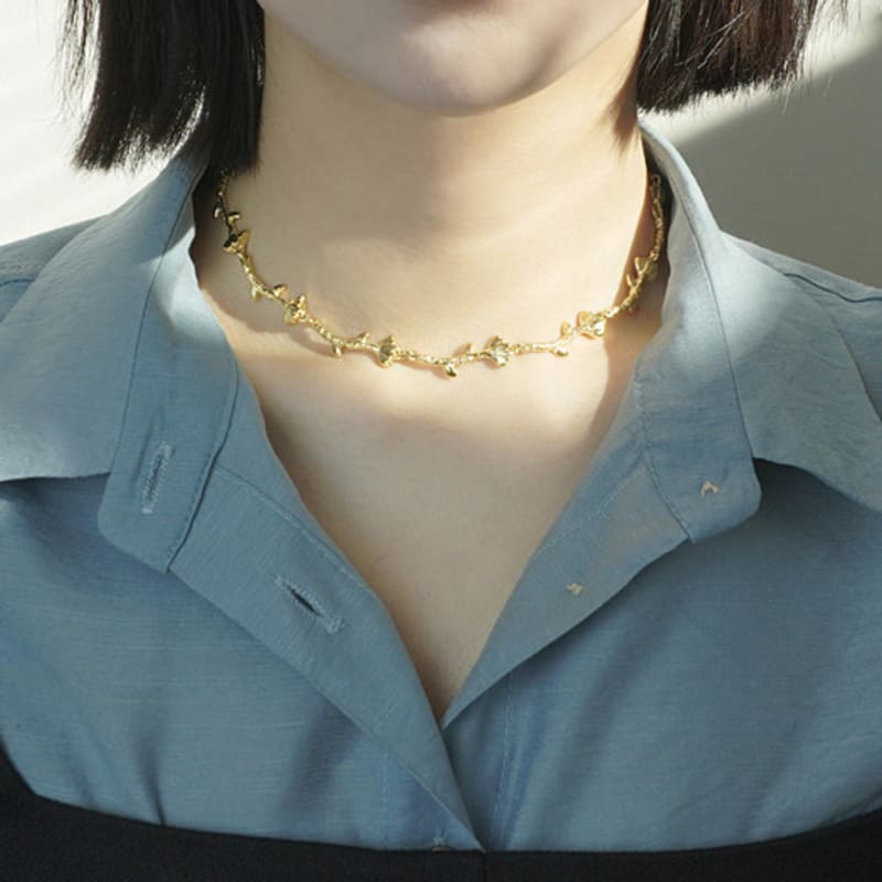 LAYOVV [Silver925] Flower chain choker necklace_Gold