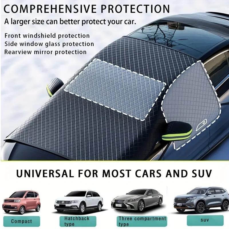 Car Windshield Snow Cover Plaid Oxford Cloth Windshield Frost Guard with Green Reflective Strips 6 Magnets Windproof Anti-Freeze Anti-Ice Front
