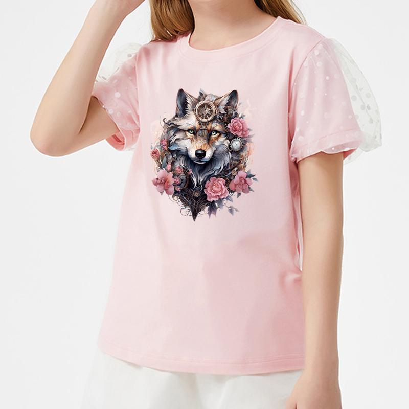 Flower Wolf Patches On Clothes Animal Parches Ropa Clothes Stickers Diy Heat Transfer Hoodies Heat Transfer Sticker Decals