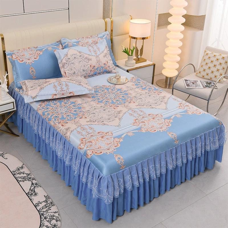 3Pcs Summer Bed Skirt Style Bedspread Lace European Style Three Piece Set Skirt Style Bed Cover Mattress Dust Protection Cover