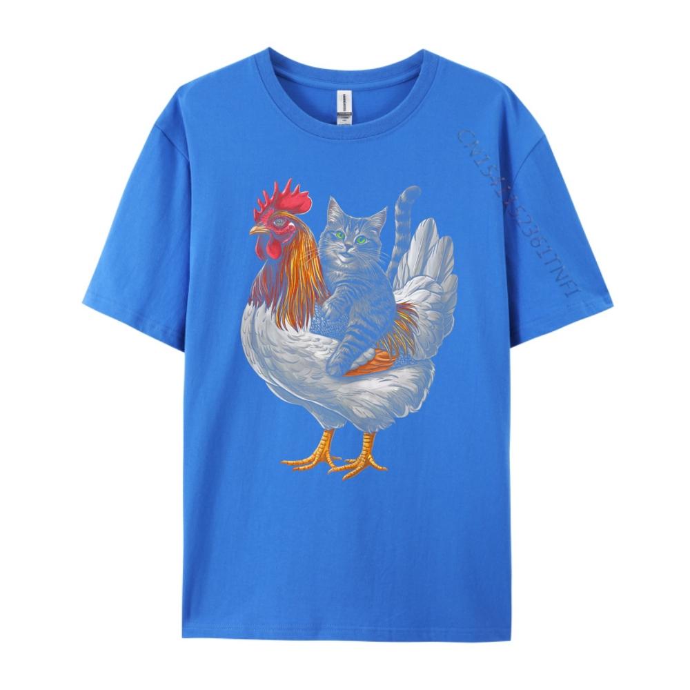 Cat Riding Chicken Tuxedo Cat On A Chicken Printed T-Shirt Graphic T Shirts Letter