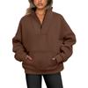 Autumn and Winter Standing Collar Solid Color Sweater Pocket Zipper Women's Casual Loose Fleece Threaded Top