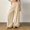 Women's Casual Fashion Color Elastic Waistband Pocket Wide-Leg Straight-Leg Pants