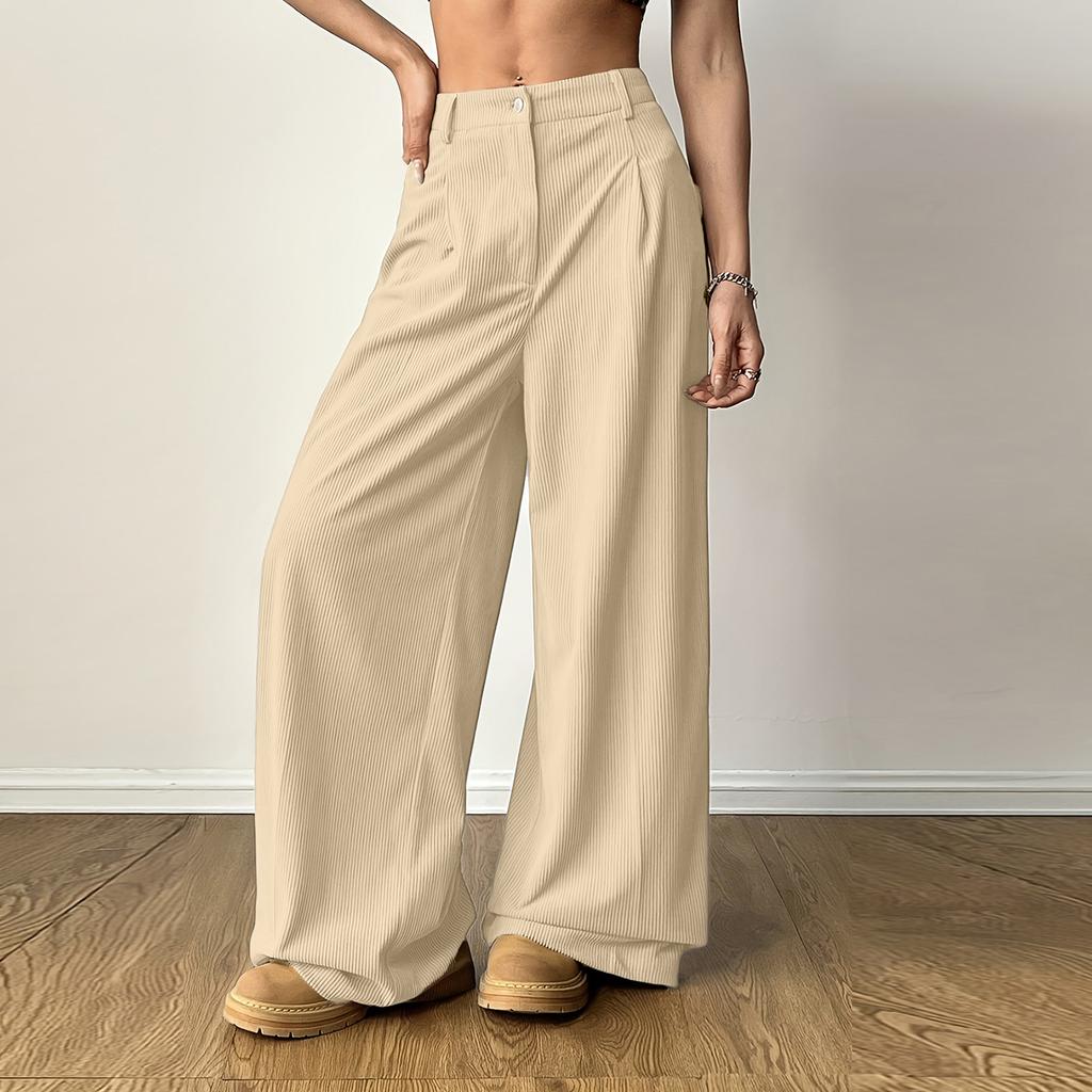 Women's Casual Fashion Color Elastic Waistband Pocket Wide-Leg Straight-Leg Pants