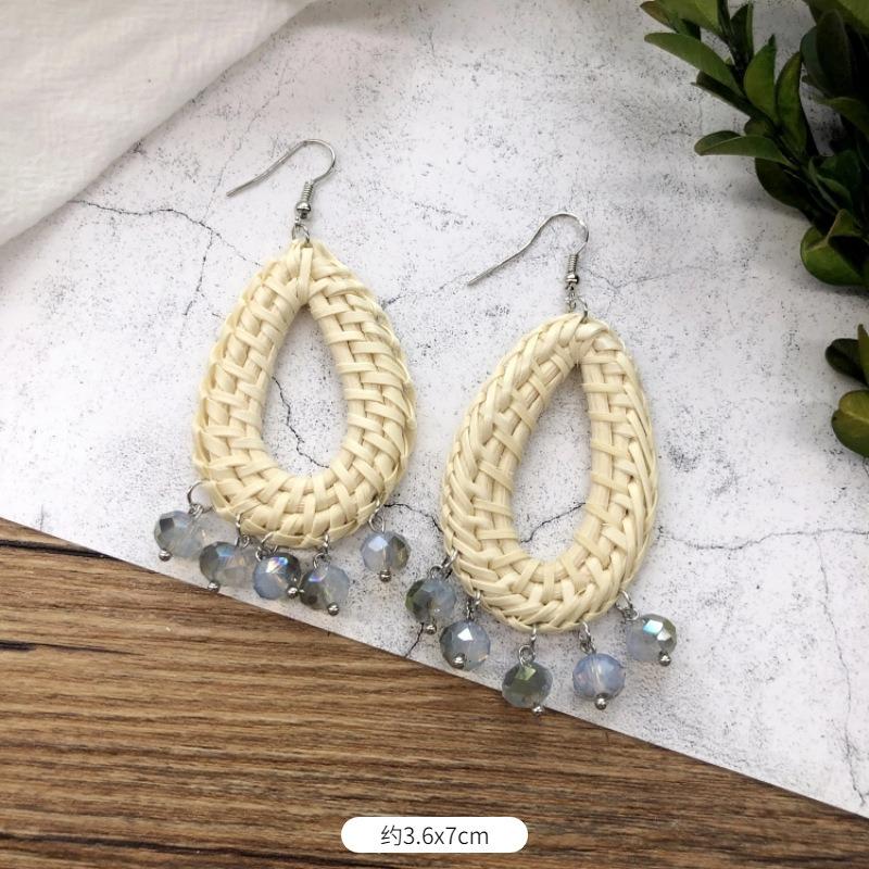 Vintage grass rattan woven handmade earrings bohemian vacation style stud earrings women's summer ear jewelry