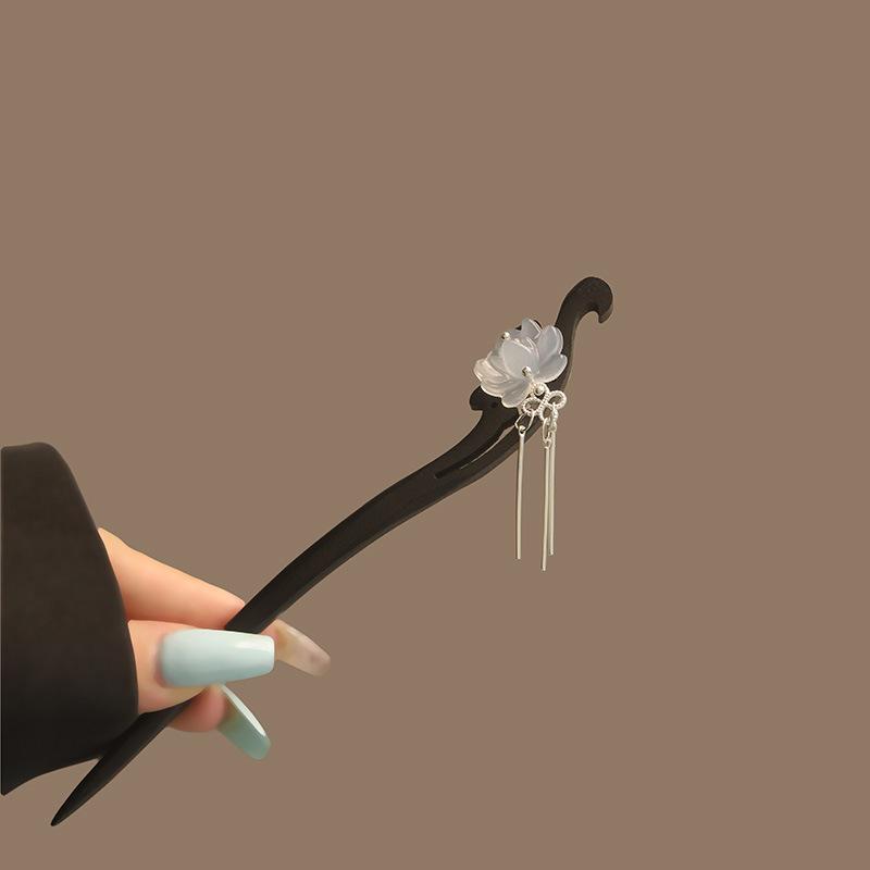 

Vintage Wooden Hairpin Elegant Lotus Tassel Pendant Hair Stick For Women Hanfu Dress Hair Accessories Girls Trendy Hair Pins чорний
